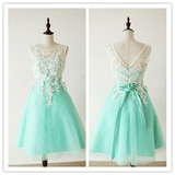 Mint Green Lace Cute Homecoming Dresses Prom Dresses - Laurafashionshop