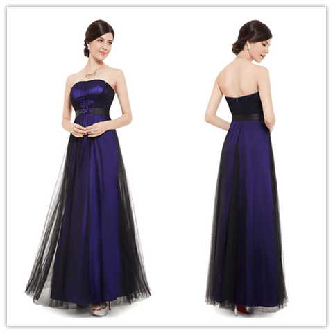 Strapless Tulle Purple And Black Bridesmaid Dresses Prom Dresses - Laurafashionshop