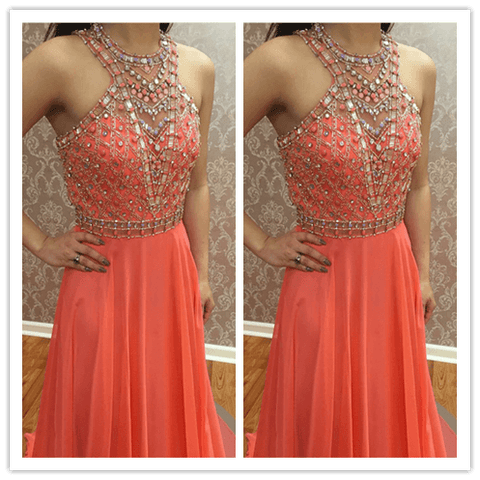 Halter Simple Charming Beading Real Made Prom Dresses - Laurafashionshop
