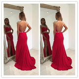 Backless Charming Beading Real Made Red Prom Dresses - Laurafashionshop