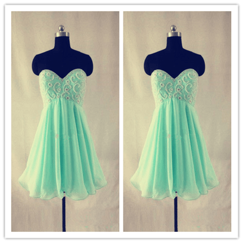 Chiffon Straps Mint Green Beading Beautiful Prom Dresses - Laurafashionshop