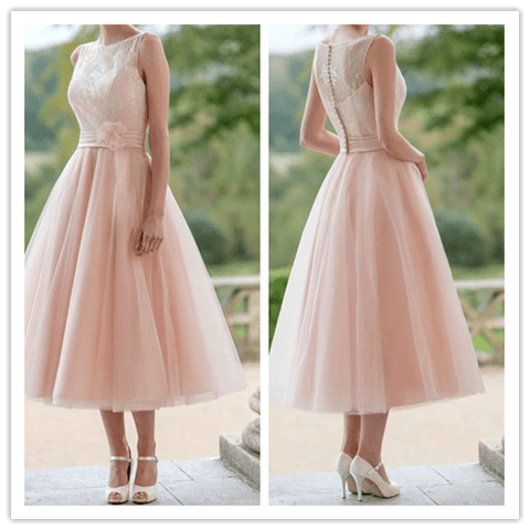 Tull Knee Length Lace Prom Dresses - Laurafashionshop