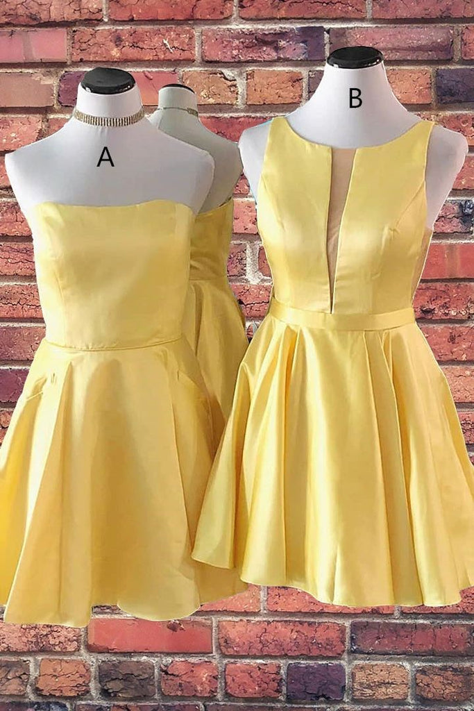 A-Line Natural Yellow Sleeveless Straight Across Short Homecoming Dress