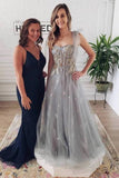 Tulle Elegant Lace-Up A-line Grey Back Sweetheart Long Prom Dress