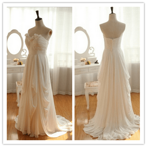 Sweep Train High Low Chiffon Beach Bridal Wedding Dresses - Laurafashionshop